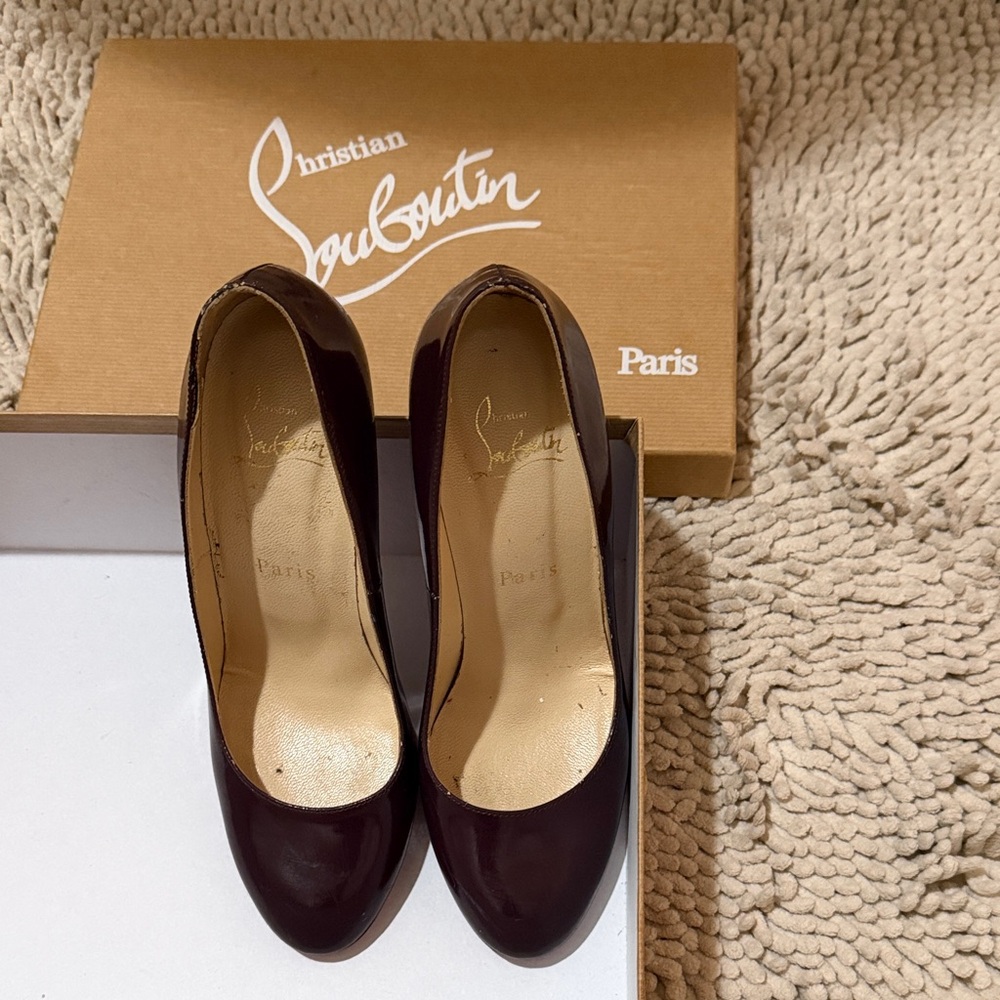 Christian Louboutin Burgundy Heels with Red Soles - Picture 10 of 11
